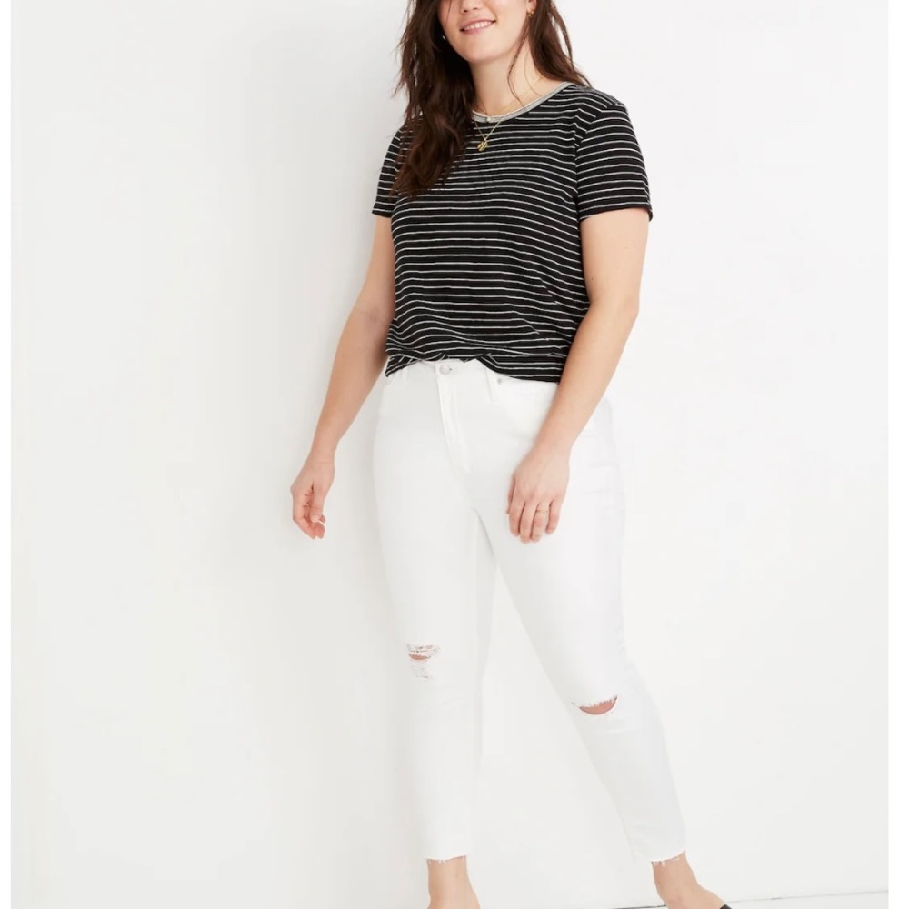 Madewell 9" Mid-Rise Skinny Crop Jeans in Pure White: Knee-Rip Edition - NWT